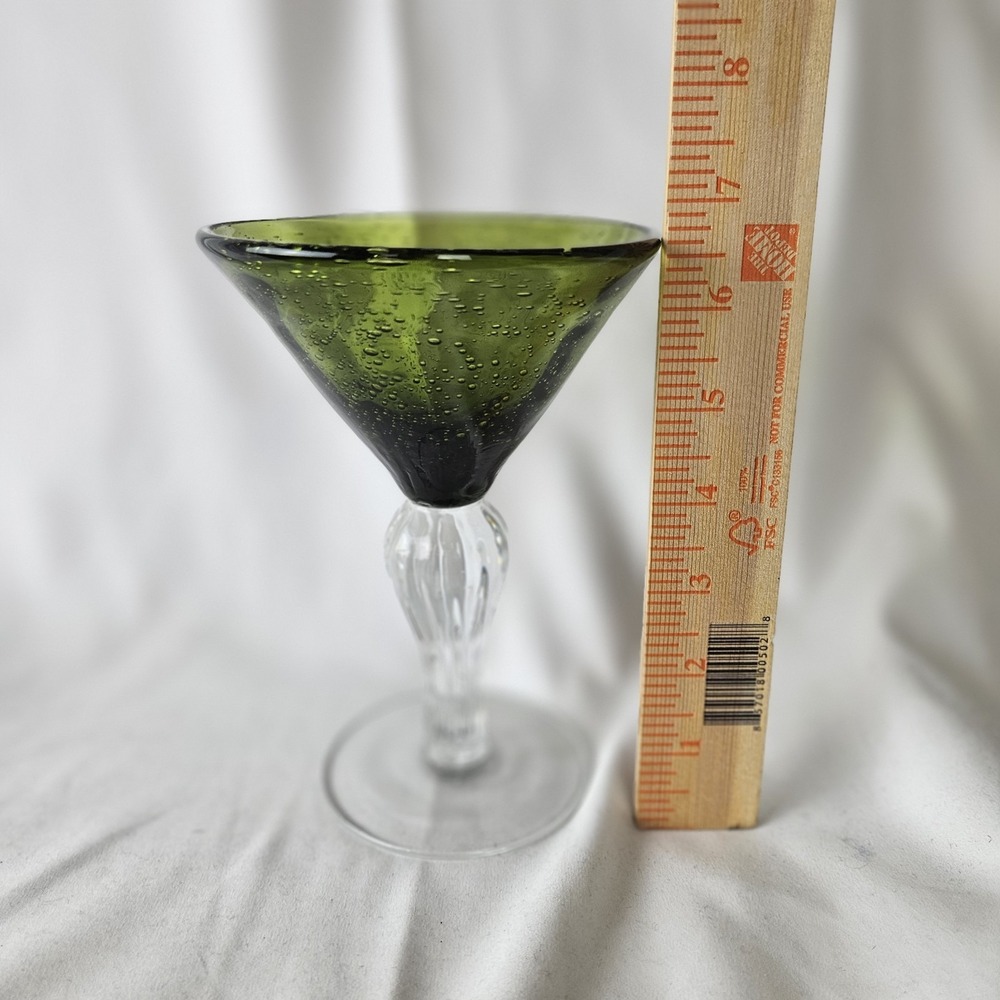 1 Artland Iris Green Hand Blown Bubble Glass‎ Wine Water Goblets Sturdy